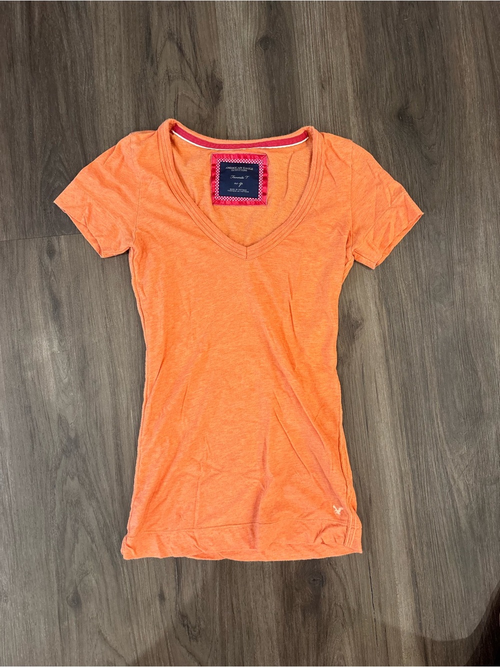 American Eagle Outfitters Orange V-Neck Slim Tee